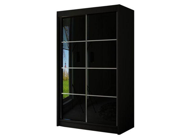 Schiebetürenschrank mit Sprossen 120 cm mit LED-Beleuchtung Ponti Schwarz