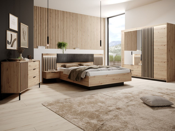 Holzbett mit Kopfteil 160x200 Turia Eiche Artisan, Anthrazit