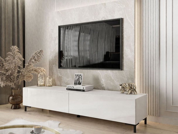 TV-Lowboard mit Türen auf Schwarzen Beinen 175 cm Sorelle Weiß Hochglanz