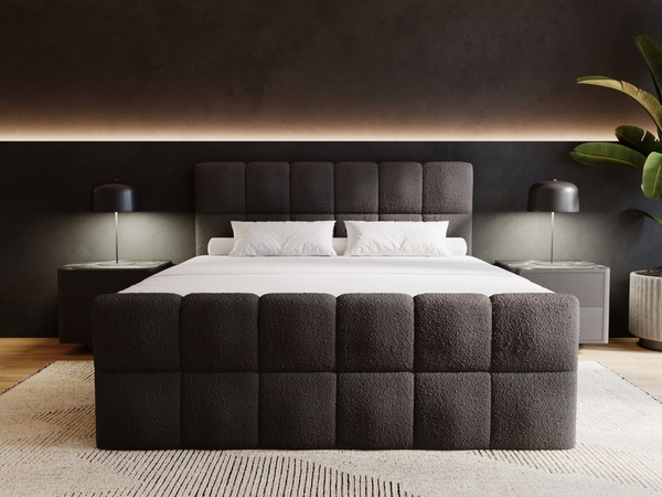 Boxspringbett mit Bettkasten 160x200 Bouclé-Stoff Alicante Schwarz