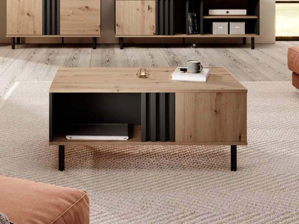 Couchtisch mit Stauraum Malone Artisan Eiche, Schwarz