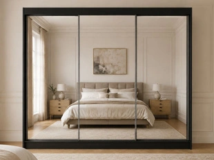 Schiebetürenschrank 250 cm mit Spiegel und LED-Beleuchtung Luzio Schwarz
