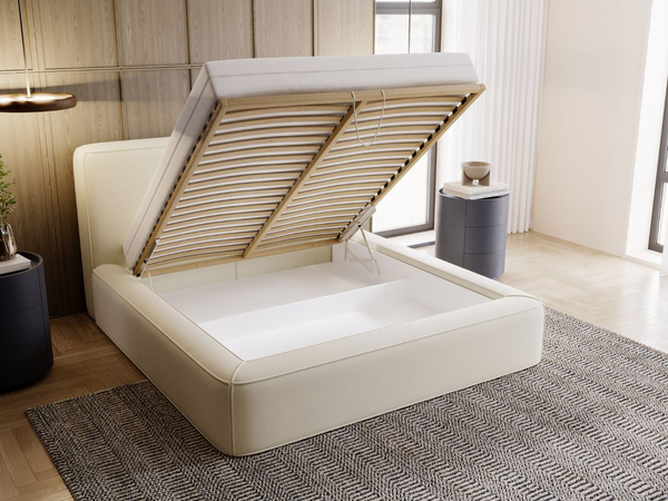 Polsterbett mit Bettkasten und Lattenrost 120x200 Amaro Beige