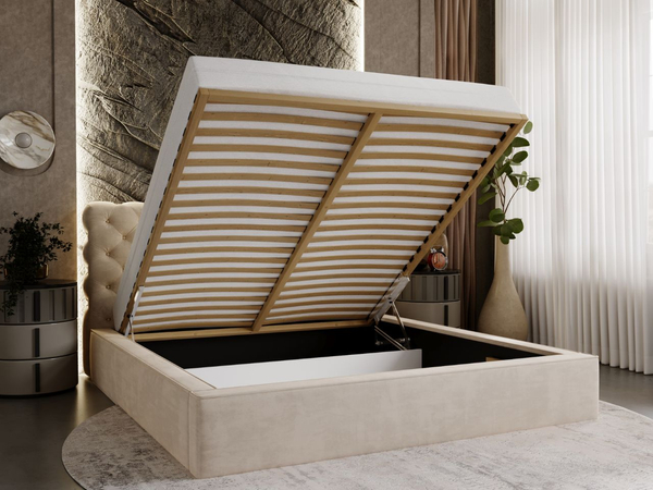 Polsterbett mit Bettkasten und Lattenrost 140x200 Apollo Beige