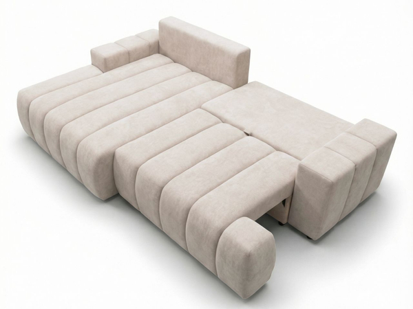 Ecksofa L-Form Links mit Schlaffunktion und Bettkasten Caleo Beige