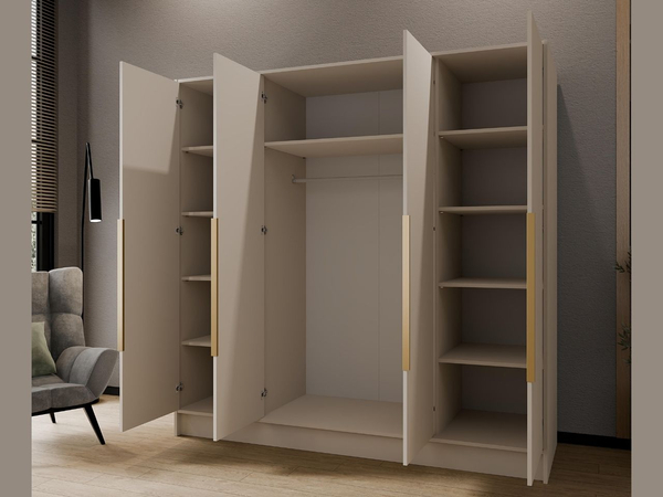 Kleiderschrank mit Spiegel 200 cm Lucca Kaschmir mit goldenen Griffen