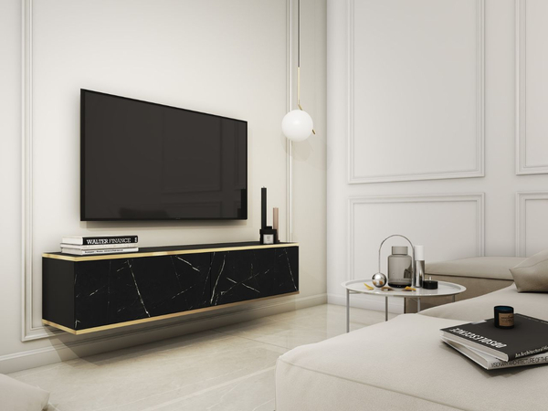 TV-Lowboard Hänge mit Türen 135 cm Diolo Schwarzer Marmor mit glatter Front