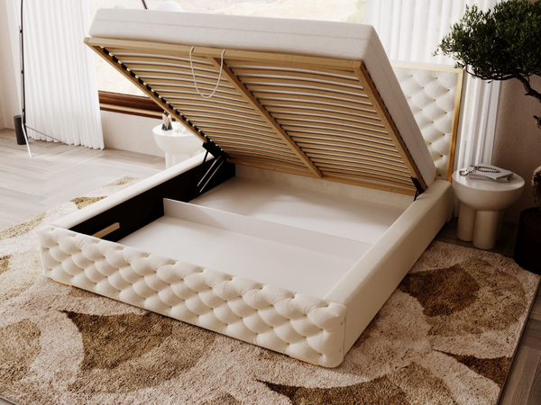 Polsterbett mit Bettkasten und Lattenrost 120x200 Wave Beige