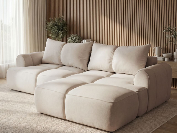 Ecksofa L-Form Rechts mit Schlaffunktion und Bettkasten Bonno Beige