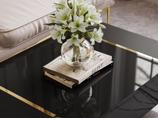 Couchtisch auf goldenen Beinen im Glamour-Stil Lunelie Schwarz Hochglanz