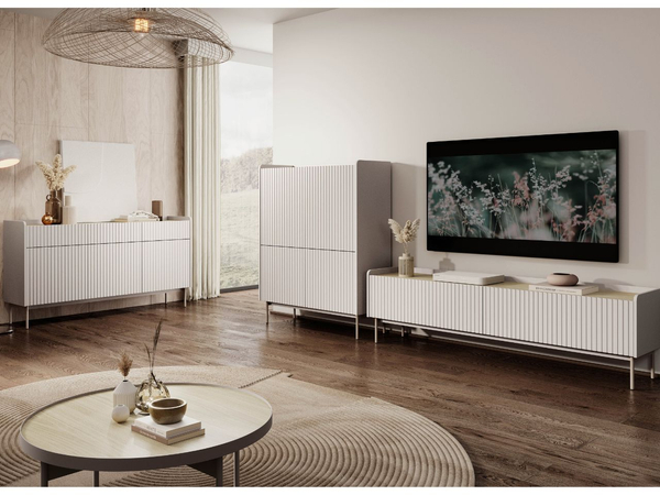 TV-Lowboard mit Türen Abios Beige, Scandi Eiche