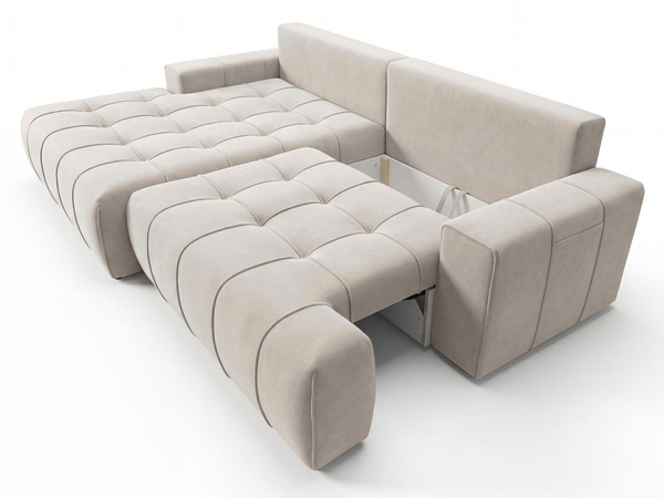 Ecksofa L-Form mit Schlaffunktion und Bettkasten Tulio Links Beige