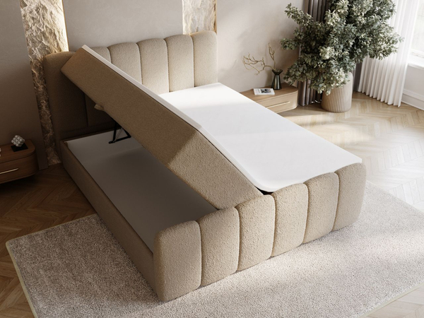 Boxspringbett mit Bettkasten 140x200 Bouclé-Stoff Cloud Braun