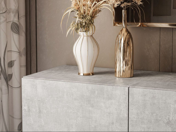 TV-Lowboard mit Türen auf Goldenen Metallbeinen 200 cm Nodoo Beton