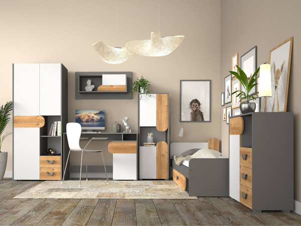 Hängeregal 100 cm langes für ein Jugendzimmer Casa Nash Eiche, Weiß, Grau