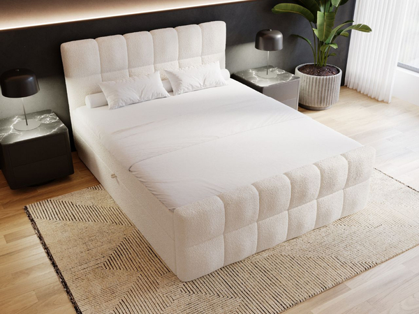 Boxspringbett mit Bettkasten 140x200 Bouclé-Stoff Alicante Beige