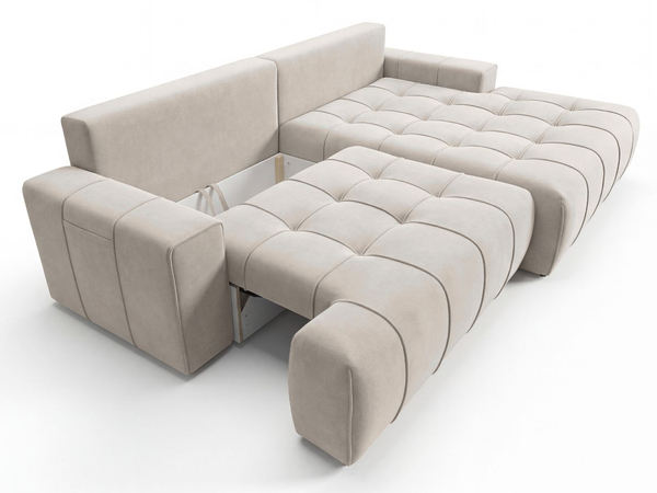 Ecksofa L-Form mit Schlaffunktion und Bettkasten Tulio Rechts Beige