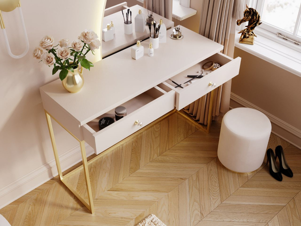 Schminktisch mit Schubladen Belleza Kaschmir Hochglanz Gold Frame
