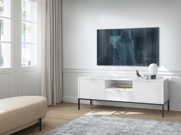 TV-Lowboard mit Schubladen und Türen Amber Weiß, Schwarz Frame