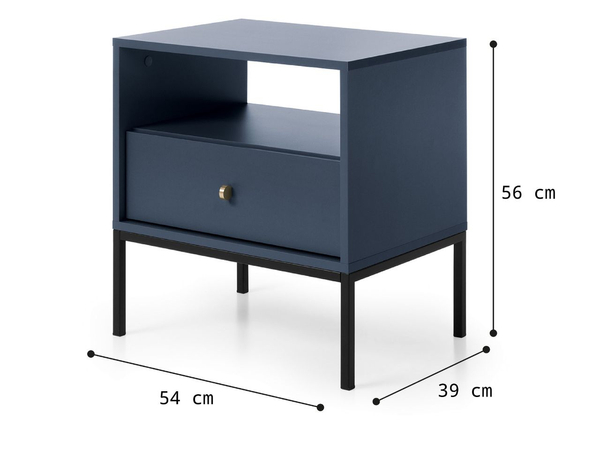 Nachttisch mit Schublade auf Schwarz Metallbeinen Amor Marineblau