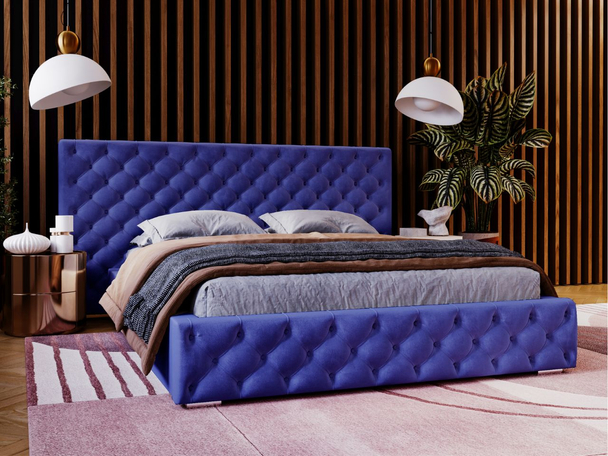 Polsterbett mit Bettkasten und Lattenrost 140x200 Madera Blau