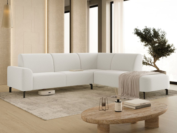 Ecksofa L-Form Rechts Regento Bouclé-Stoff Weiß
