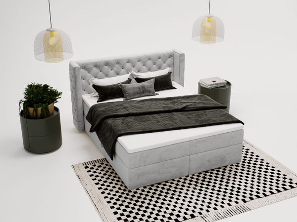 Boxspringbett mit Bettkasten 120x200 Lion Hellgrau