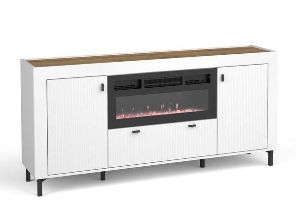 Kommode mit Türen, Schublade und Kamin Messina Weiß