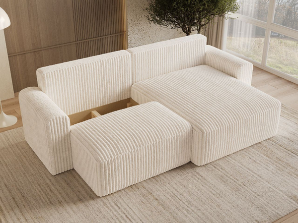 Ecksofa L-Form mit Schlaffunktion und Bettkasten Aurora Creme