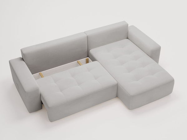Ecksofa L-Form Rechts mit Schlaffunktion und Bettkasten Portland Hellgrau