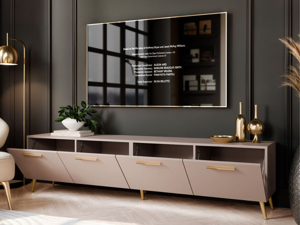 TV-Lowboard mit Türen und LED-Beleuchtung auf Goldenen Metallbeinen 200 cm Noaé Kaschmir