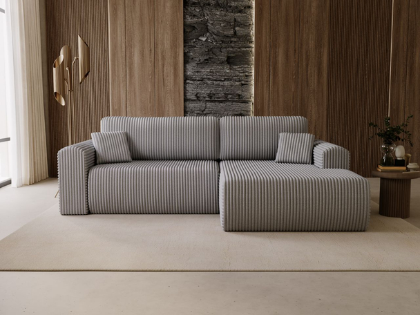 Ecksofa mit Schlaffunktion und Bettkasten Belvio rechts Hellgrau