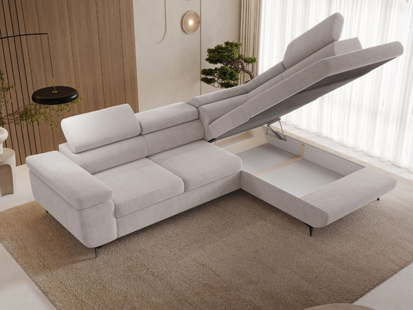 Ecksofa L-Form mit Schlaffunktion und Bettkasten Argon Rechts Grau