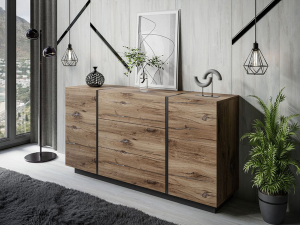 Zweitürige Kommode 158 cm mit drei Schubladen Lunelie Flagstaff-Eiche