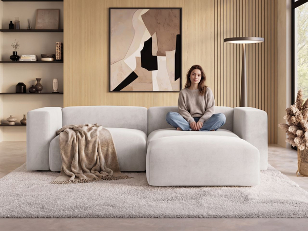 Ecksofa L-Form Rechts Moderne Cord Ecksofa Landi Hellbeige