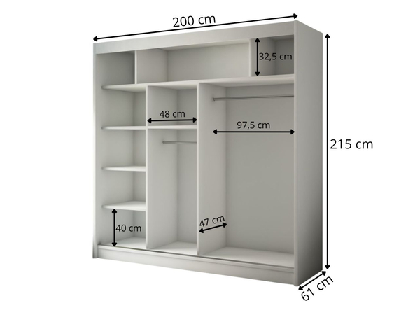 Schiebetürenschrank mit Lamellen 200 cm Loreto Schwarz
