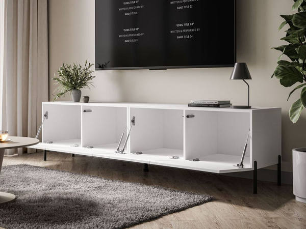 TV-Lowboard mit Türen auf Schwarzen Metallbeinen 200 cm Nodoo Weiß Hochglanz