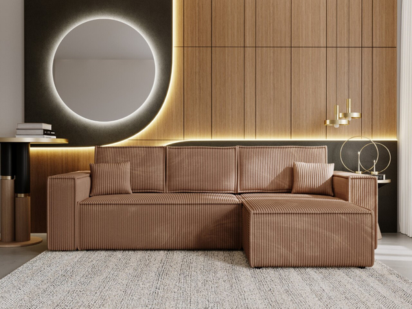 Ecksofa L-Form mit Schlaffunktion und Bettkasten Prato XL Braun