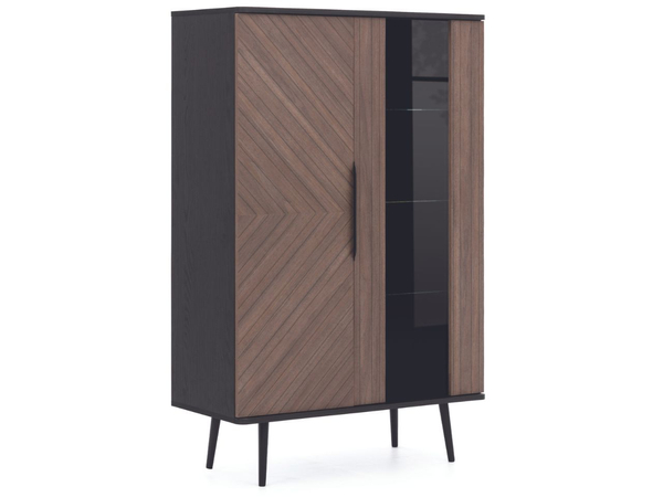 Vitrinenschrank mit Glas Nemi Schwarzer Graphit Braun