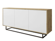 Dreitürige Kommode 154 cm im Loft-Stil auf schwarzem Gestell – Vivance, Weiß matt & Eiche Artisan