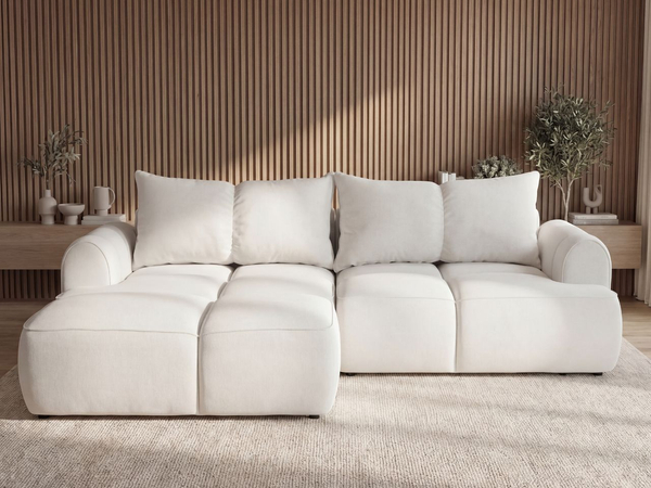 Ecksofa L-Form Links mit Schlaffunktion und Bettkasten Bonno Creme