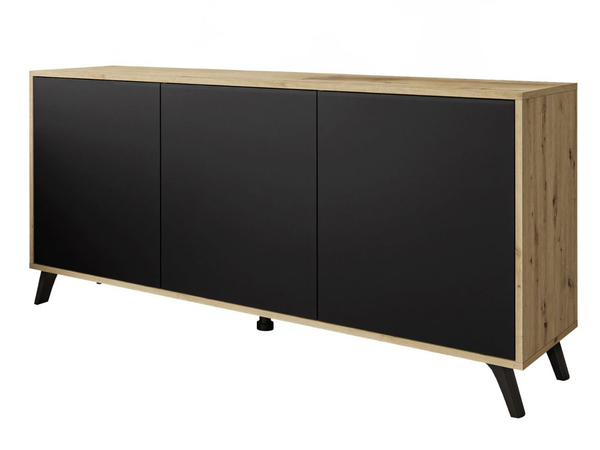 Dreitürige Kommode 154 cm im Loft-Stil mit schwarzen Beinen – Vivance, Schwarz matt & Eiche Artisan