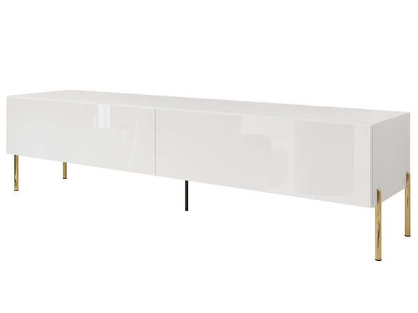 TV-Lowboard mit Türen auf Goldenen Metallbeinen 175 cm mit LED-Beleuchtung Sorelle Weiß Hochglanz