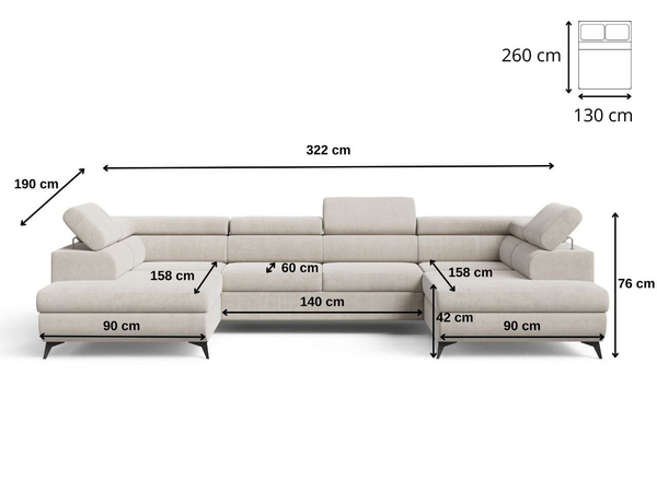 Wohnlandschaft mit Schlaffunktion und Bettkasten Argon Hellbeige