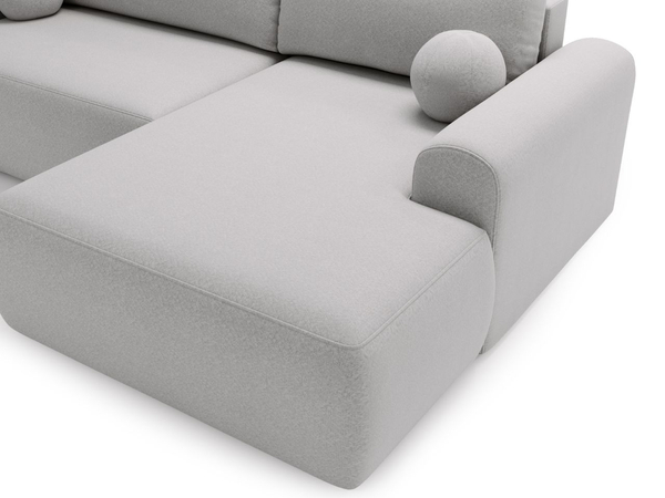 Ecksofa L-Form mit Schlaffunktion und Bettkasten Savana Rechts Bouclé-Stoff Grau