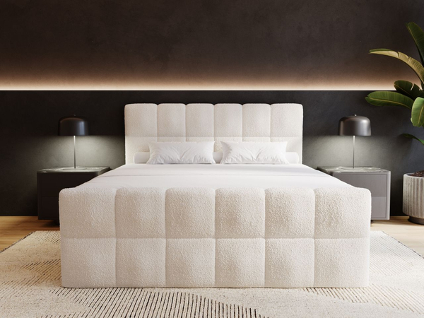 Boxspringbett mit Bettkasten 140x200 Bouclé-Stoff Alicante Beige