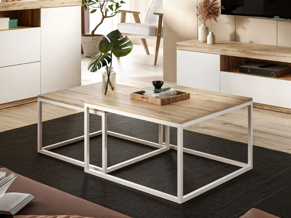 Wohnzimmer-Set im Loft-Stil Asumi Weiß und Eiche Wotan