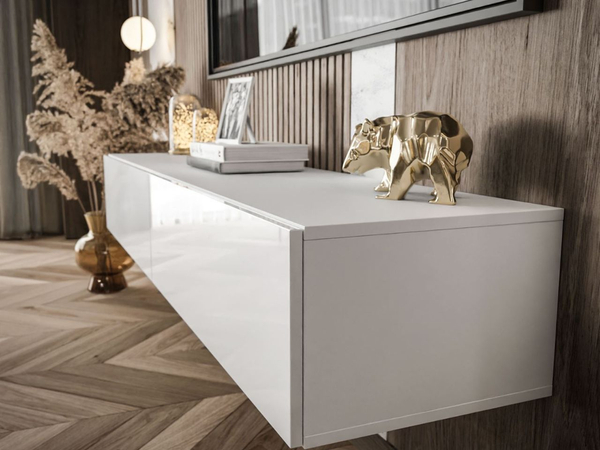 Hängendes TV-Lowboard mit zwei Türen 175 cm mit LED-Beleuchtung Sorelle Weiß Hochglanz