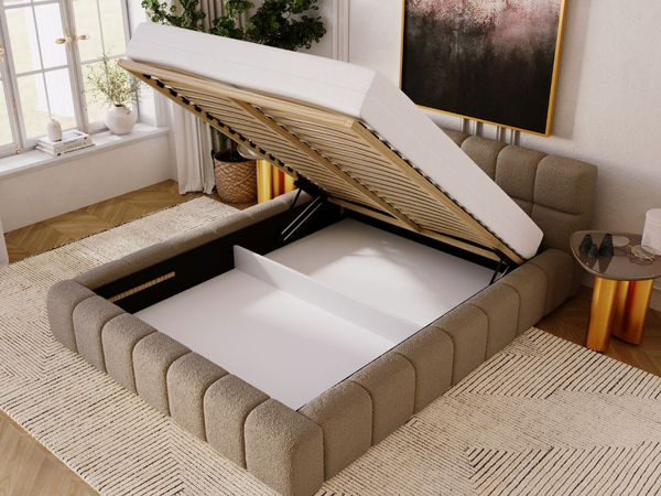Polsterbett mit Bettkasten und Lattenrost 160x200 Alicante Boucle Braun