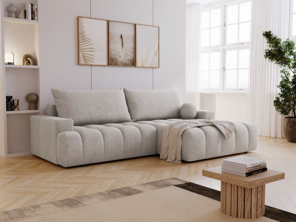 Ecksofa L-Form mit Schlaffunktion und Bettkasten Havi Rechts Hellgrau
